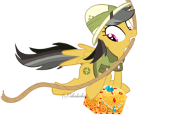 Size: 4961x3508 | Tagged: safe, artist:celestialess, daring do, pegasus, pony, g4, female, mare, mouth hold, simple background, transparent background, treasure chest, vector