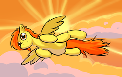 Size: 1531x974 | Tagged: safe, artist:jaydencurtis, spitfire, pegasus, pony, g4, cloud, female, flying, looking at you, mare, solo, sun