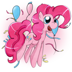 Size: 1422x1422 | Tagged: safe, artist:jaydencurtis, pinkie pie, earth pony, pony, g4, balloon, female, mare, solo, streamers