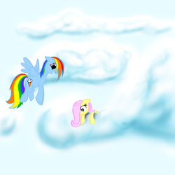 Size: 1024x1024 | Tagged: safe, artist:jaydencurtis, fluttershy, rainbow dash, pegasus, pony, g4, cloud, duo, female, mare