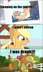 Size: 371x619 | Tagged: safe, edit, edited screencap, screencap, applejack, earth pony, pony, applebuck season, g4, ponyville confidential, season 1, season 2, the super speedy cider squeezy 6000, bags under eyes, cider, cider mug, female, foal free press, gabby gums, male, mug, sleeping, solo, the simpsons