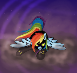 Size: 1243x1181 | Tagged: safe, artist:myhysteria, rainbow dash, pegasus, pony, g4, clothes, cloud, costume, duo, female, goggles, mare, shadowbolt dash, shadowbolts, shadowbolts costume