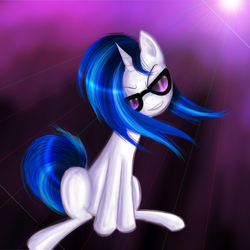 Size: 1400x1400 | Tagged: safe, artist:myhysteria, dj pon-3, vinyl scratch, pony, unicorn, g4, female, mare, sitting, solo