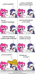 Size: 1003x2105 | Tagged: safe, pinkie pie, rarity, g4, spanish, translation