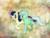Size: 800x602 | Tagged: safe, artist:foxinshadow, bon bon, lyra heartstrings, sweetie drops, earth pony, pony, unicorn, g4, abstract background, duo, female, looking at each other, mare, smiling, trotting