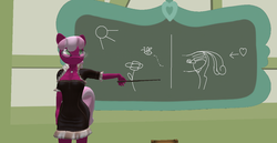 Size: 1280x658 | Tagged: safe, cheerilee, earth pony, anthro, g4, anatomy, chalkboard, female, ponyville schoolhouse, second life, solo