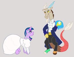 Size: 900x691 | Tagged: safe, artist:meganschmidt, discord, twilight sparkle, draconequus, pony, g4, clothes, dress, female, labyrinth (movie), male, mare, ship:discolight, shipping, straight