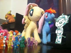 Size: 2592x1936 | Tagged: safe, applejack, emerald ray, fluttershy, pinkie pie, rainbow dash, rarity, shining armor, twilight sparkle, pony, raichu, g4, bootleg, code lyoko, irl, photo, plushie, toy, ulcow, ulrich stern