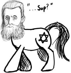 Size: 581x593 | Tagged: artist needed, safe, original species, human head pony, antisemitism, karl marx, male, monochrome, ponified, solo, star of david