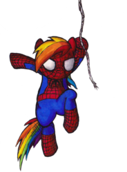 Size: 670x911 | Tagged: safe, artist:darkone10, rainbow dash, pegasus, pony, g4, clothes, costume, crossover, male, simple background, spider-man, swinging, transparent background