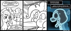 Size: 1000x441 | Tagged: safe, artist:madmax, applejack, pinkie pie, g4, comic, spanish, translation