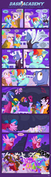 Size: 1041x3601 | Tagged: safe, artist:sorcerushorserus, dumbbell, firefly, gilda, pokey pierce, rainbow dash, surprise, oc, griffon, pegasus, pony, unicorn, comic:dash academy, g1, g4, alternate hairstyle, artificial wings, augmented, clothes, comic, douchebag, dress, female, g1 to g4, generation leap, lightning, magic, magic wings, male, mare, rapist, stallion, storm, wings