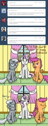 Size: 680x1790 | Tagged: safe, artist:pvryohei, scootaloo, silver spoon, sweetie belle, ask apple bloom and diamond tiara, g4, ask, tumblr