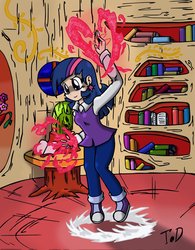 Size: 912x1172 | Tagged: safe, artist:quarium, twilight sparkle, human, g4, converse, female, golden oaks library, humanized, magic, shoes, solo