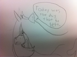 Size: 1280x957 | Tagged: safe, artist:shred hexstring, princess luna, pony, g4, comic, crying, female, monochrome, solo