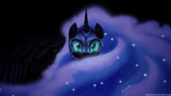 Size: 2000x1125 | Tagged: safe, artist:esuka, nightmare moon, alicorn, pony, g4, female, looking at you, mare, solo