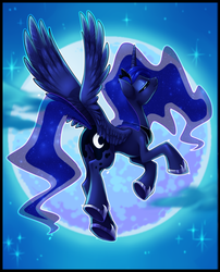 Size: 2468x3060 | Tagged: safe, artist:centchi, princess luna, alicorn, pony, g4, female, flying, high res, mare, moon, solo