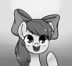 Size: 1280x1181 | Tagged: safe, artist:myslipox, apple bloom, earth pony, pony, g4, female, mare, monochrome, open mouth, solo