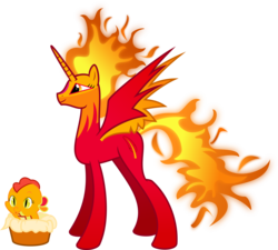 Size: 7000x6286 | Tagged: safe, artist:ambassad0r, peewee, philomena, alicorn, dragon, phoenix, pony, g4, absurd resolution, alicornified, baby dragon, dragonified, mane of fire, ponified, ponified pony pets, simple background, transparent background, vector