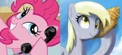 Size: 680x308 | Tagged: safe, derpy hooves, pinkie pie, pegasus, pony, g4, conch, exploitable meme, female, mare, meme, phone meme, shell