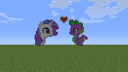 Size: 854x480 | Tagged: safe, artist:b-street, rarity, spike, dragon, pony, unicorn, g4, duo, female, game screencap, heart, interspecies, male, mare, minecraft, minecraft pixel art, pixel art, ship:sparity, shipping, straight