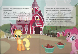 Size: 1200x826 | Tagged: safe, applejack, pinkie pie, comic:fluttershy und der drache, g4, german comic, official, german, story, translated in the comments