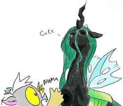 Size: 563x485 | Tagged: safe, artist:flowersimh, discord, queen chrysalis, changeling, changeling queen, g4, duo, female