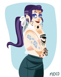 Size: 1080x1368 | Tagged: safe, artist:octoroxxx, rarity, human, g4, clothes, female, humanized, nose piercing, nose ring, piercing, ponytail, solo, tattoo