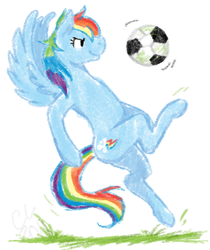 Size: 754x897 | Tagged: safe, artist:cartoonlion, rainbow dash, pegasus, pony, g4, ball, female, football, grass, mare, simple background, solo, white background