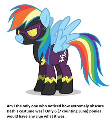 Size: 960x1088 | Tagged: safe, rainbow dash, g4, luna eclipsed, calibri, clothes, costume, meta, nightmare night, shadowbolt dash, shadowbolts, shadowbolts costume, staples