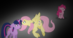 Size: 1872x978 | Tagged: safe, artist:mischakins, fluttershy, pinkie pie, twilight sparkle, g4, trio