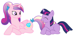 Size: 1000x500 | Tagged: safe, artist:kamartenn, princess cadance, twilight sparkle, alicorn, pony, unicorn, g4, cute, cutedance, female, filly, lying down, mare, prone, simple background, teen princess cadance, transparent background, unicorn twilight