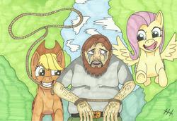 Size: 6912x4764 | Tagged: safe, artist:baronbulge, applejack, fluttershy, human, g4, absurd resolution, trio