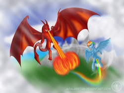 Size: 1600x1200 | Tagged: safe, artist:adalbertus, rainbow dash, dragon, g4