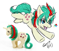 Size: 679x585 | Tagged: safe, artist:fizzy-dog, gusty, pony, unicorn, g1, g4, color palette, female, g1 to g4, generation leap, horn, mare, solo, toy