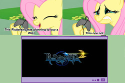 Size: 1125x752 | Tagged: safe, fluttershy, pony, g4, bayonetta, exploitable meme, meme, tv meme, wii u