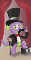 Size: 678x1272 | Tagged: artist needed, safe, spike, g4, cane, hat, moustache, top hat
