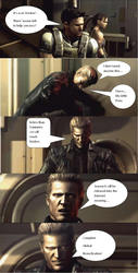 Size: 785x1544 | Tagged: safe, human, albert wesker, chris redfield, comic, complete global saturation, no pony, resident evil, sheva alomar