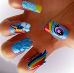 Size: 426x423 | Tagged: safe, artist:kayleighoc, rainbow dash, human, g4, craft, fingernails, hand, irl, nail art, nail polish, photo