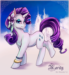 Size: 1100x1200 | Tagged: safe, artist:alimika, rarity, pony, unicorn, g4, bracelet, female, flower, flower in hair, jewelry, mare, solo