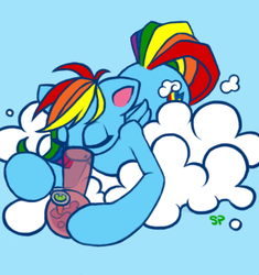 Size: 338x360 | Tagged: safe, artist:stoney pony, rainbow dash, pegasus, pony, g4, bong, cloud, drug use, drugs, eyes closed, female, mare, marijuana, pot, solo