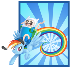 Size: 900x860 | Tagged: safe, artist:malkshake, rainbow dash, g4, adventure time, crossover, finn the human, male