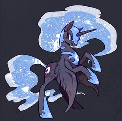 Size: 715x706 | Tagged: safe, artist:mi-eau, nightmare moon, alicorn, pony, g4, blushing, female, mare, rearing, solo