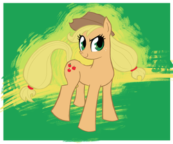 Size: 1529x1275 | Tagged: safe, artist:pairlee, applejack, earth pony, pony, g4, abstract background, female, mare, solo