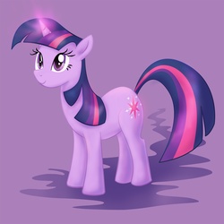 Size: 2000x2000 | Tagged: safe, artist:pairlee, twilight sparkle, pony, unicorn, g4, female, glowing, glowing horn, high res, horn, mare, purple background, simple background, solo