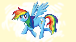 Size: 2206x1244 | Tagged: safe, artist:pairlee, rainbow dash, pegasus, pony, g4, abstract background, female, mare, solo, trotting