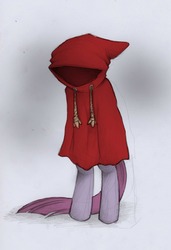 Size: 873x1280 | Tagged: safe, artist:lonelycross, pinkie pie, earth pony, pony, g4, ambiguous gender, cloak, clothes, pinkamena diane pie, solo