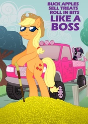 Size: 700x989 | Tagged: safe, applejack, g4, applejack truck, cardboard cutout, cardboard twilight, like a boss, money