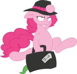 Size: 8303x7996 | Tagged: dead source, safe, artist:joey darkmeat, artist:tim015, gummy, pinkie pie, earth pony, pony, g4, absurd resolution, bipedal, briefcase, female, hat, mare, running, simple background, suitcase, transparent background, vector