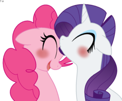 Size: 1019x848 | Tagged: safe, artist:faith-wolff, pinkie pie, rarity, earth pony, pony, unicorn, g4, blushing, cute, diapinkes, duo, eyes closed, female, forehead kiss, kissing, lesbian, mare, open mouth, raribetes, ship:raripie, shipping, simple background, transparent background